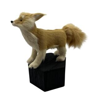 Vintage Real Fur Fox Figurine Free Standing MCM Tan & White 8" Cottage Core Boho